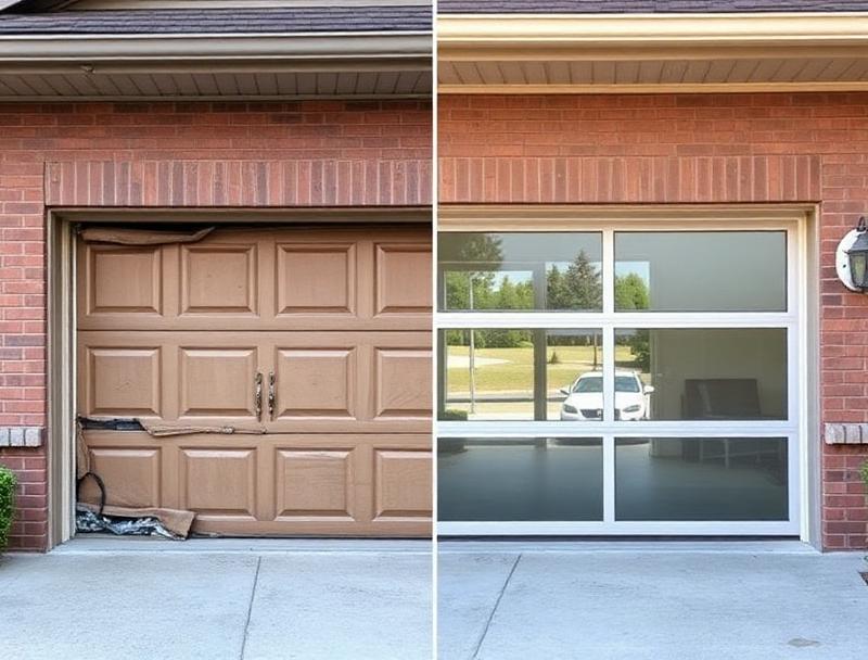 Before and after garage door installation transformation